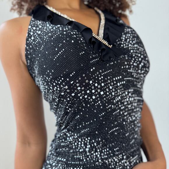 Vintage Italian black rhinestone-speckled halter top (M) - Picture 2 of 7
